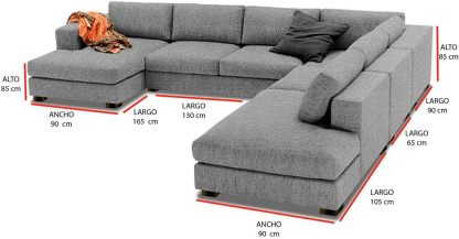 STORE MUEBLES Sala Atalia haspe Gris Derecha de 5 Piezas