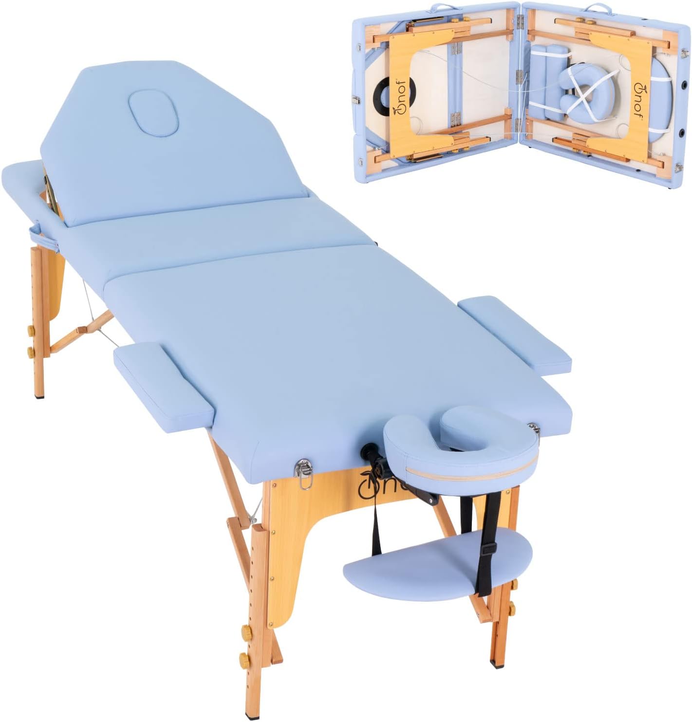 Onof Cama de Masaje Plegable de 3 Secciones y 8 Niveles de Altura Ajustable con Estuche Portátil para Uso Profesional Fisioterapia SPA Tatuajes Facial (Azul Maya)