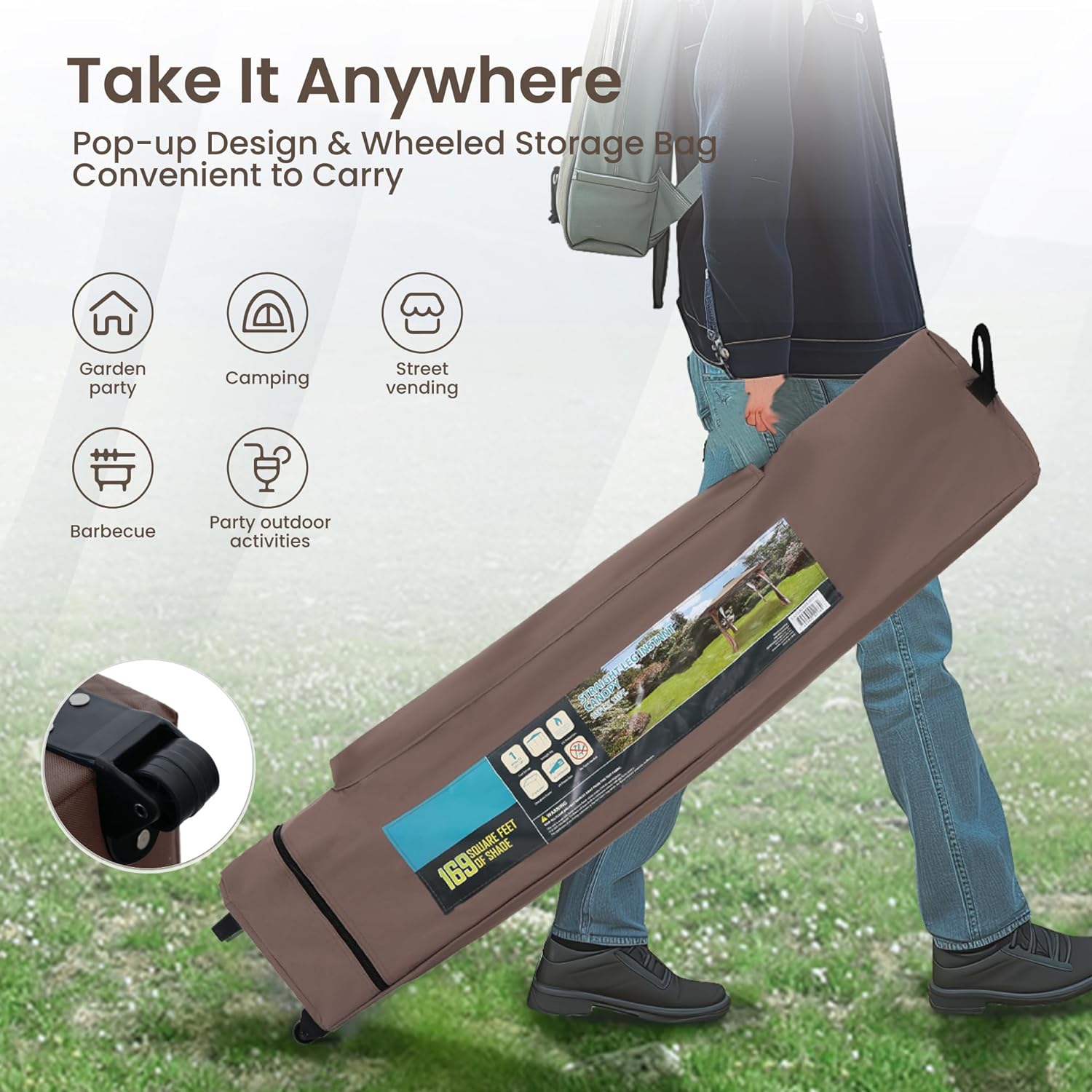 PHI VILLA - Toldo parasol con bloqueo UV de 4 x 4 m con kits de herramientas, pantalla de cenador para patio al aire libre, eventos de jardín, marrón