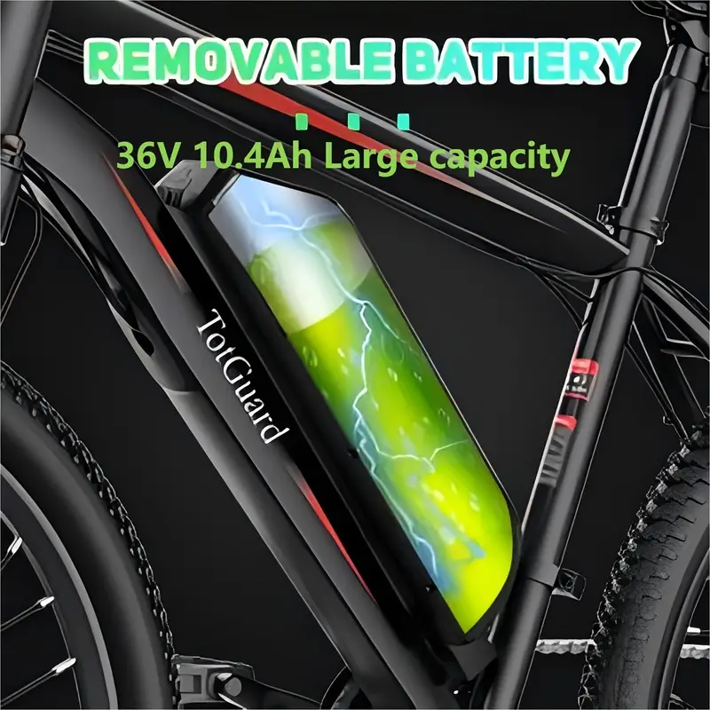   eléctrica de montaña de 26,   adultos con batería extraíble de 36 V y 374 Wh,   eléctrica con   de   de 500 W, 21  es, autonomía de   50  ,     de 20 MPH,   eléctrica    . detalles 7