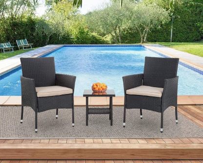 FDW - Juego de Muebles de Patio para Exteriores, Muebles de Mimbre para sillas de ratán con Mesa de Centro para Patio, Patio, césped, Porche, Piscina, balcón, Negro y Beige