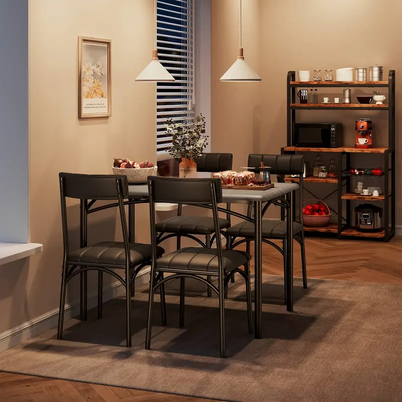 Conjunto de mesa de comedor rectangular de 5 piezas con sillas tapizadas para 4, mesa de comedor moderna de altura de mostrador y sillas para cocina, desayunador, sala de estar, espacio peque&ntilde;o detalles 0