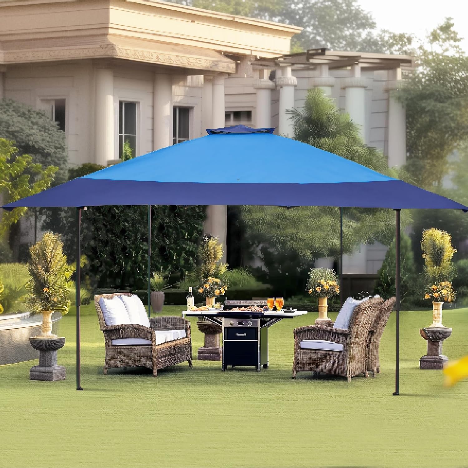 PHI VILLA - Toldo parasol con bloqueo UV de 4 x 4 m con kits de herramientas, pantalla de cenador para patio al aire libre, eventos de jardín, marrón