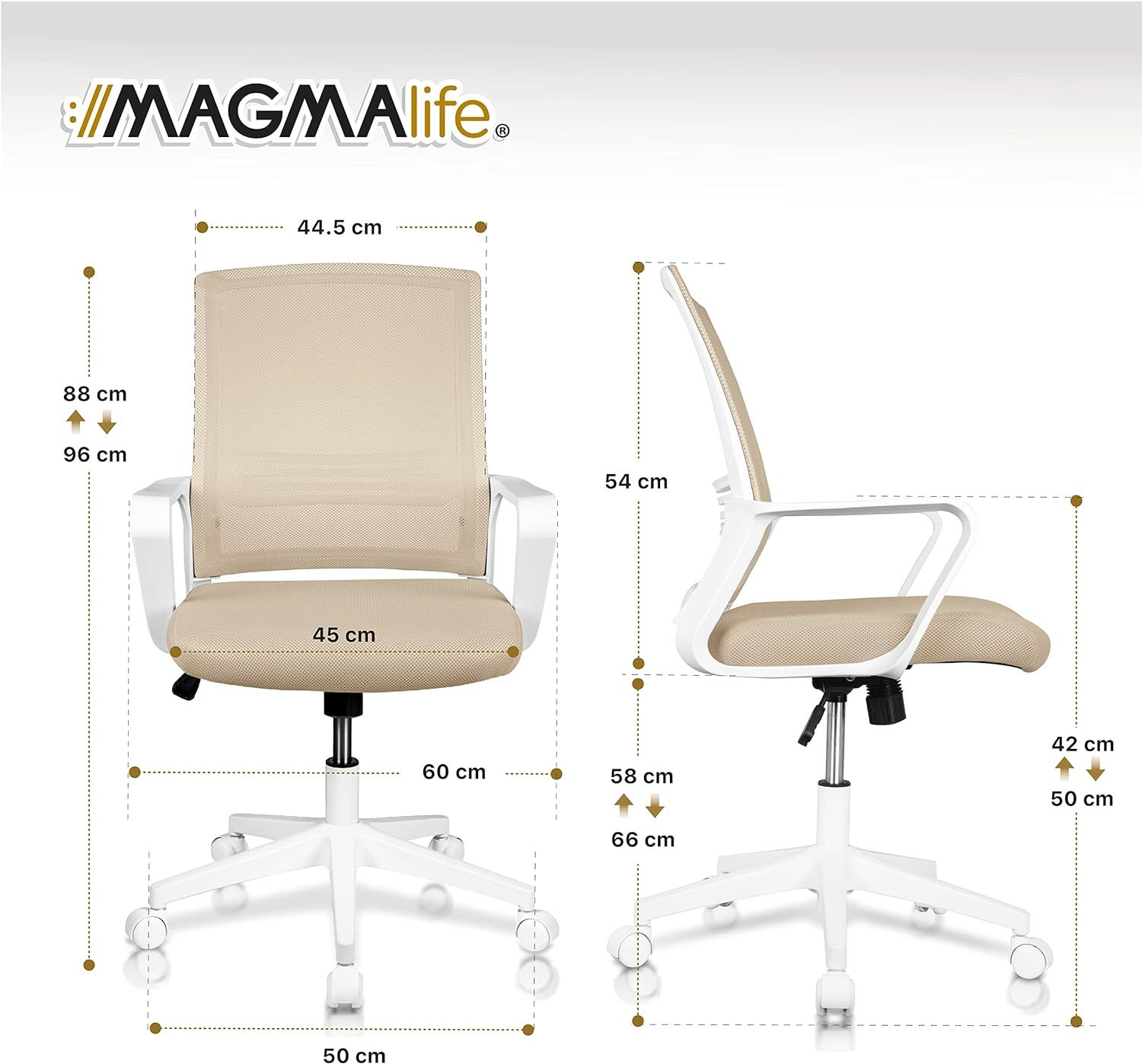 MAGMALIFE Silla Ergonómica de Escritorio con Respaldo de Malla Transpirable, Moderna y Elegante, Silla Giratoria con Soporte Lumbar y Cómodos Descansabrazos (Azul Cerúleo)