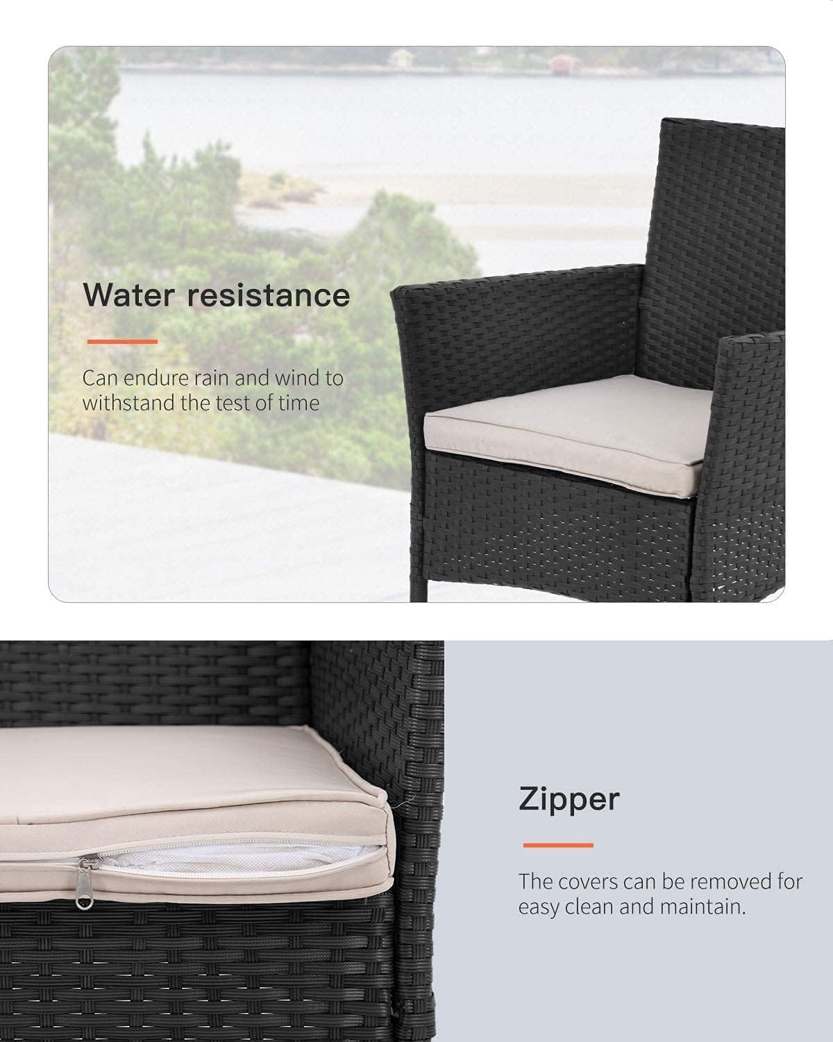 FDW - Juego de Muebles de Patio para Exteriores, Muebles de Mimbre para sillas de ratán con Mesa de Centro para Patio, Patio, césped, Porche, Piscina, balcón, Negro y Beige