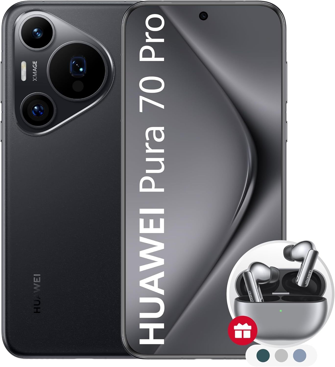 HUAWEI Pura 70 Ultra, 16GB+1TB, Instantánea ultrarrápida, Súper Macro con Ultra Iluminación, Cristal Kunlun Glass, Supercharge de 100 W, Batería de 5200mAh, Negro + FreeBuds Pro 3 (Color Aleatorio)