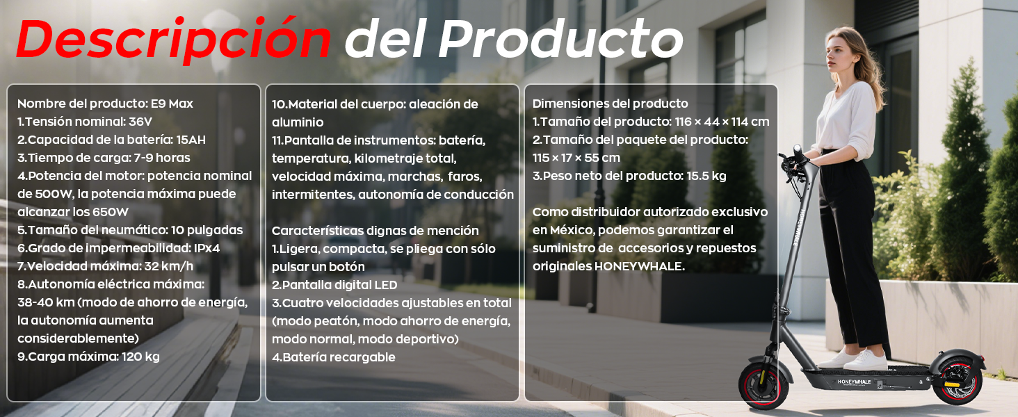 HONEYWHALE E9 MAX Scooter El&eacute;ctrico Plegable para Adultos