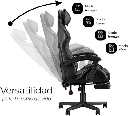 RagaBasics, Silla Gamer de Alta Calidad y Comfort, Silla de Ofina con Base Giratoria, Ruedas, Reposa Brazos, Reposa Pies y Respaldo Reclinable para la Mejor Posicion. (Negro)