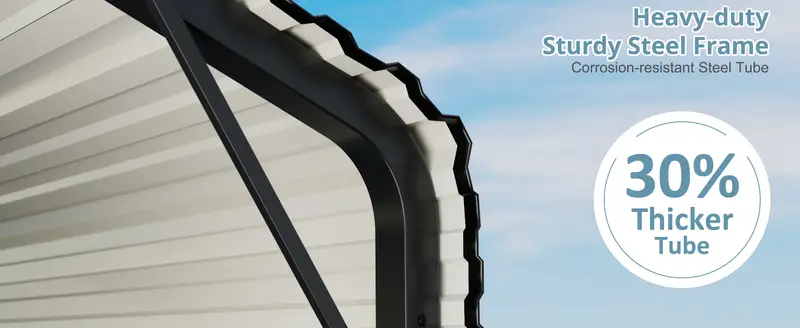 Carport de metal de 12x20 FT con base mejorada, garaje al aire libre resistente para camiones, barcos, autos y tractores, con estante galvanizado para protecci&oacute;n de veh&iacute;culos detalles 3