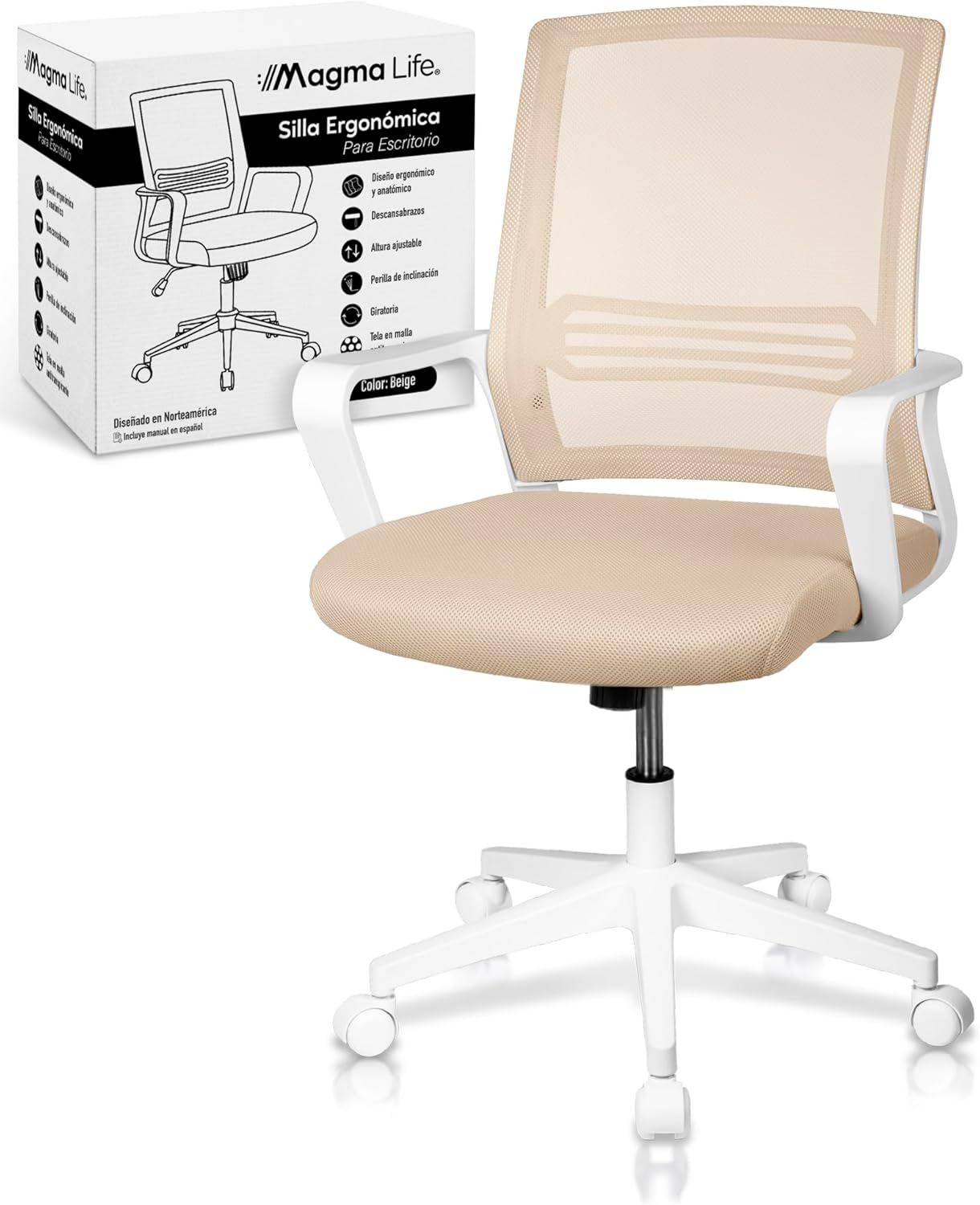 MAGMALIFE Silla Ergonómica de Escritorio con Respaldo de Malla Transpirable, Moderna y Elegante, Silla Giratoria con Soporte Lumbar y Cómodos Descansabrazos (Azul Cerúleo)