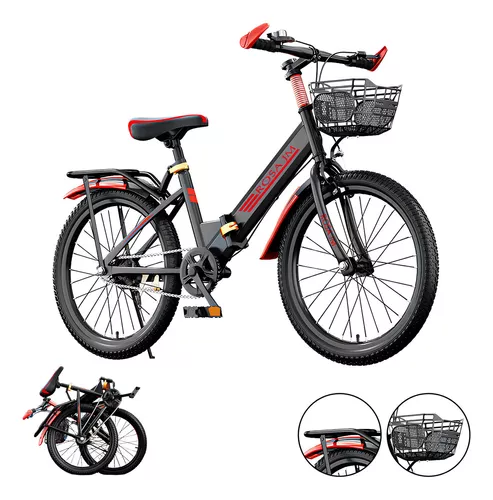Bicicleta Infantil Plegable R20para NiÃ±o Con Casco De Color Negro TamaÃ±o Del Cuadro 20