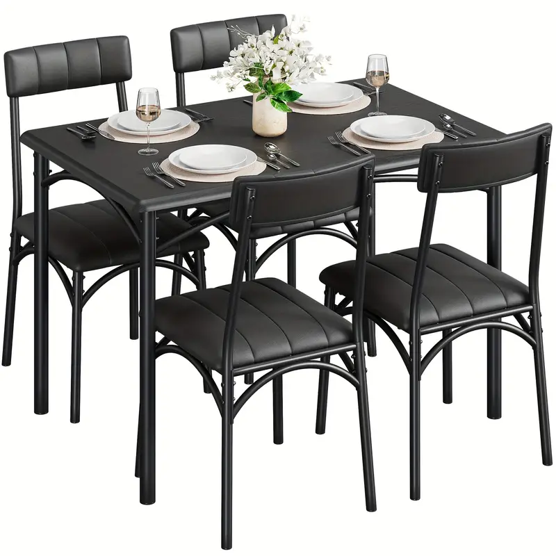 Conjunto de mesa de comedor rectangular de 5 piezas con sillas tapizadas para 4, mesa de comedor moderna de altura de mostrador y sillas para cocina, desayunador, sala de estar, espacio peque&ntilde;o detalles 1