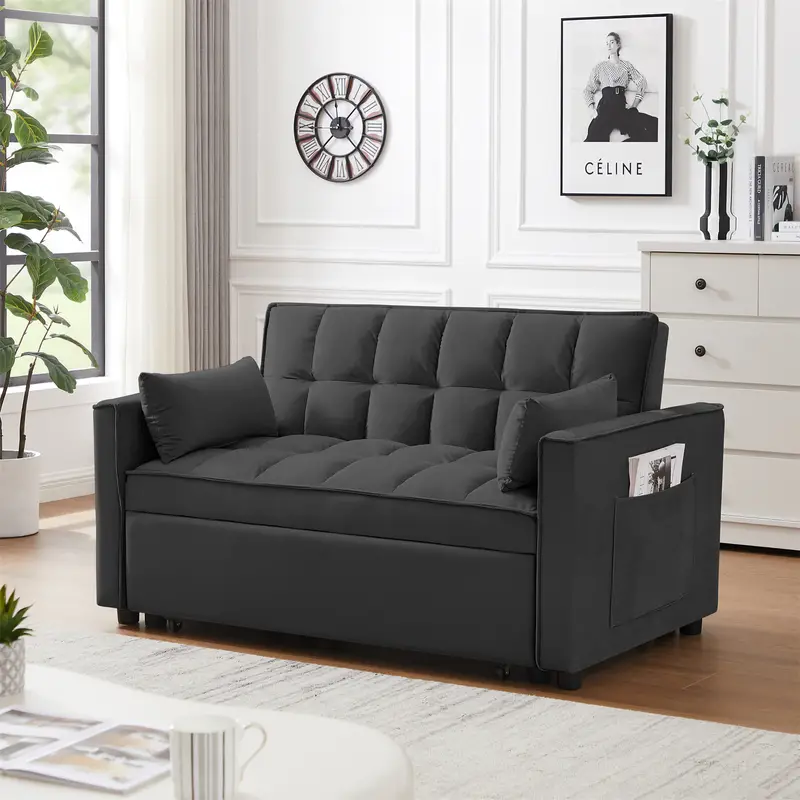 Sofá convertible de terciopelo 3 en 1, mejora de la versión anterior, con colchón plegable, respaldo inclinable, cojines y bolsillos para dormir, ideal para dormitorio,   y apartamento, cubierta de sofá en   y gris detalles 13