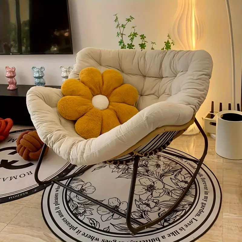 Silla de Balanc&iacute;n de Rat&aacute;n Beige de Lujo con Coj&iacute;n Suave - Perfecta para Uso Interior y Exterior, Ideal para  , Patio, Porche, Jard&iacute;n Trasero, Camping y Senderismo detalles 5