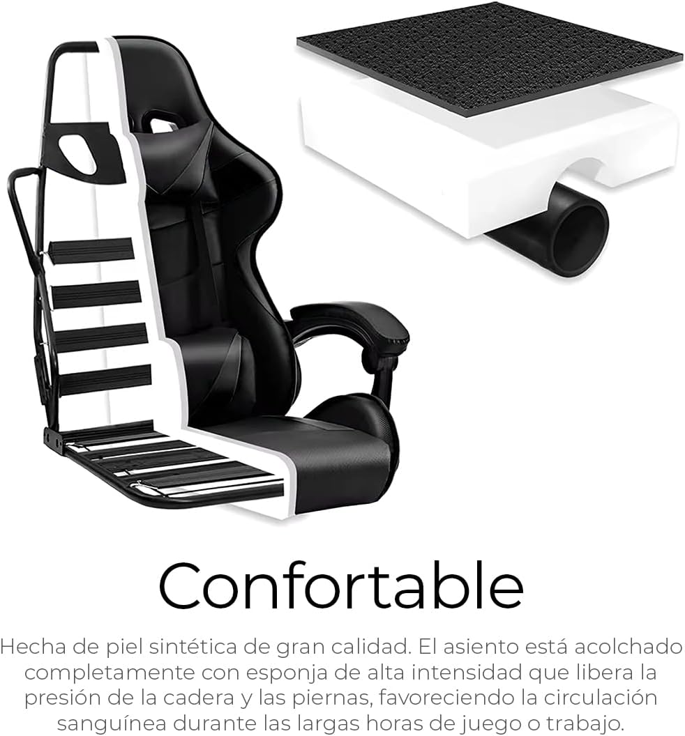 RagaBasics, Silla Gamer de Alta Calidad y Comfort, Silla de Ofina con Base Giratoria, Ruedas, Reposa Brazos, Reposa Pies y Respaldo Reclinable para la Mejor Posicion. (Negro)