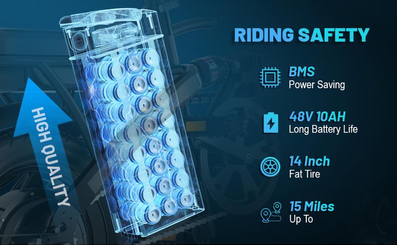 ASKMY E14 Folding Electric Bike for Adults | 48V 500W Motor | 14" Lightweight City Commuter | Up to 18MPH | 10Ah Battery Option | UL2849 Certified | bicicleta electrica urbana