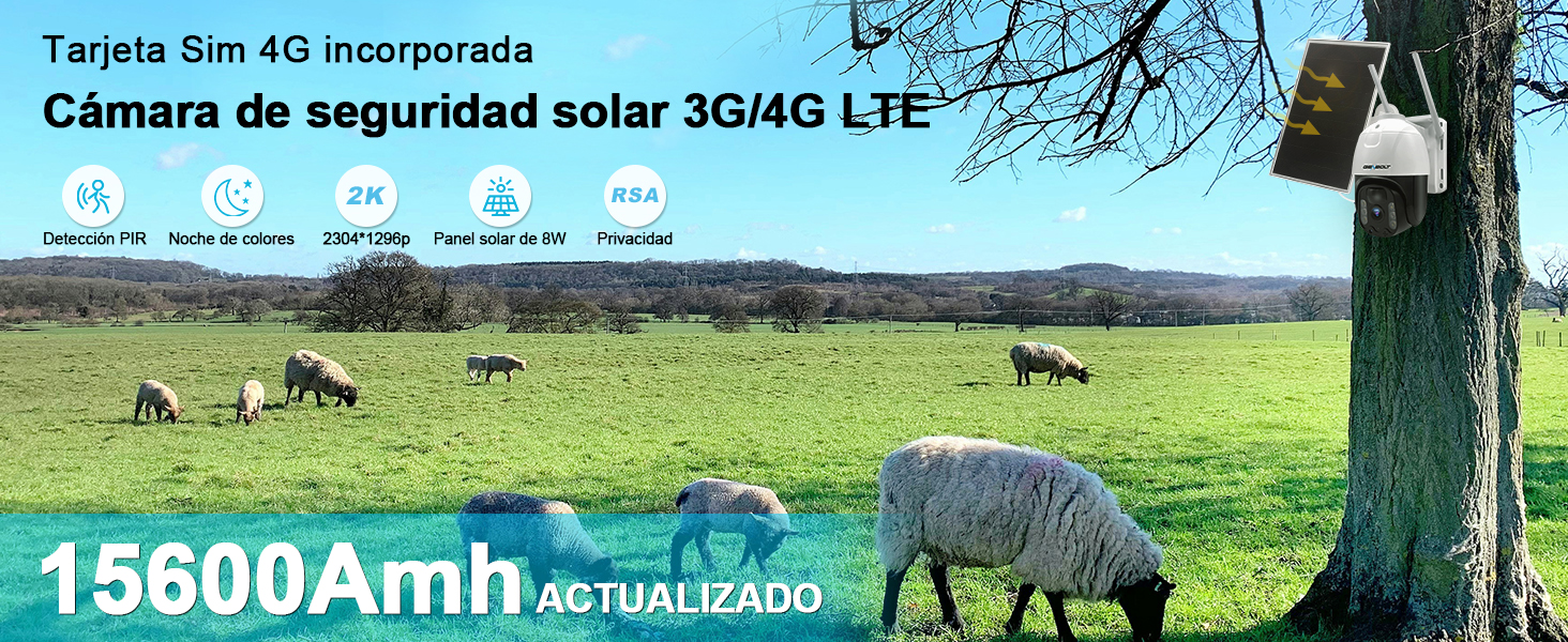 Genbolt C&aacute;mara 4G LTE Solar C&aacute;mara Vigilancia Exterior 