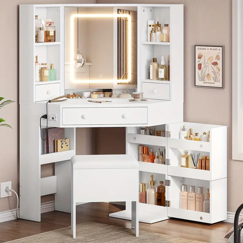 Escritorio     de   con   y   y estación de  ,   de maquillaje con   de almacenamiento y cajones   dormitorio detalles 0