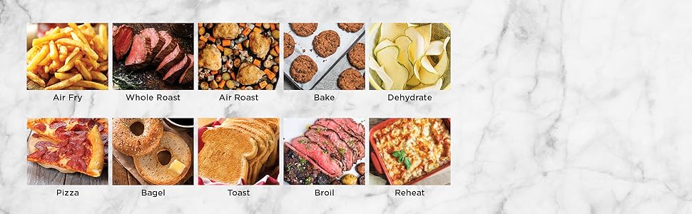 freír, asado entero, asado al aire, hornear, deshidratar, pizza, bagel, tostadas, asado, recalentar