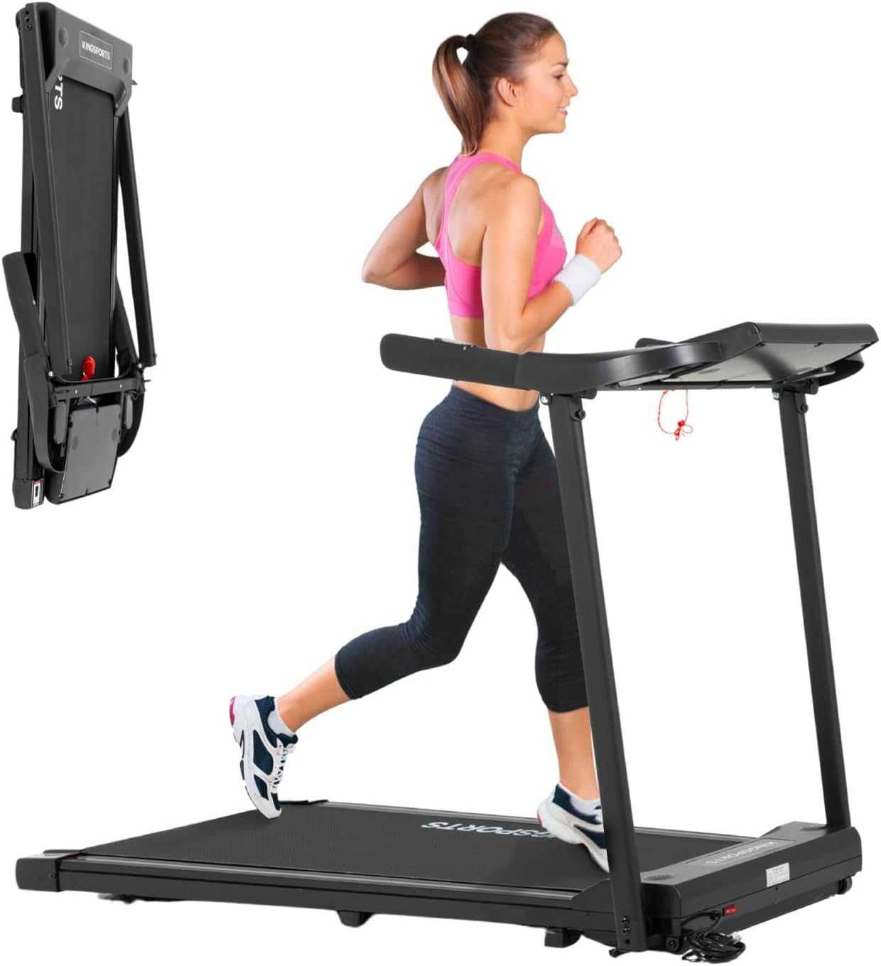 Caminadora Eléctrica Plegable y Portátil con Pantalla Digital - Color Negro - Velocidad Máxima 10 km/h - Potencia 2 HP - 12 Programas - Deslizadora para Correr - Corredora Eléctrica