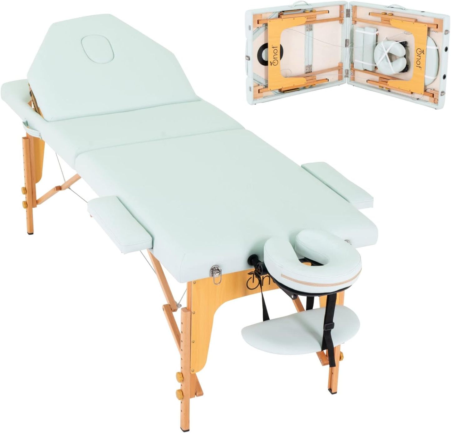 Onof Cama de Masaje Plegable de 3 Secciones y 8 Niveles de Altura Ajustable con Estuche Portátil para Uso Profesional Fisioterapia SPA Tatuajes Facial (Azul Maya)