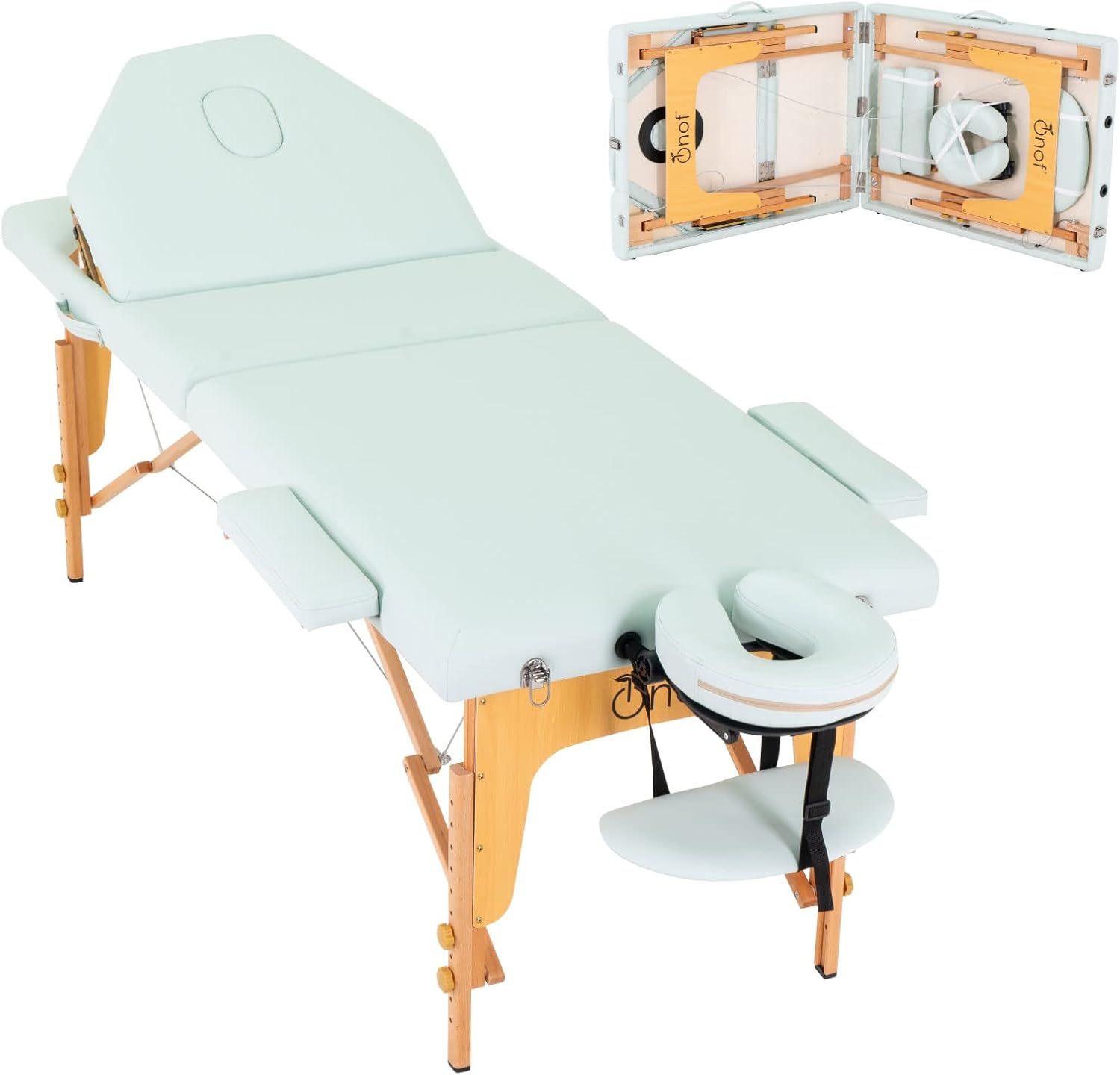 Onof Cama de Masaje Plegable de 3 Secciones y 8 Niveles de Altura Ajustable con Estuche Portátil para Uso Profesional Fisioterapia SPA Tatuajes Facial (Azul Maya)