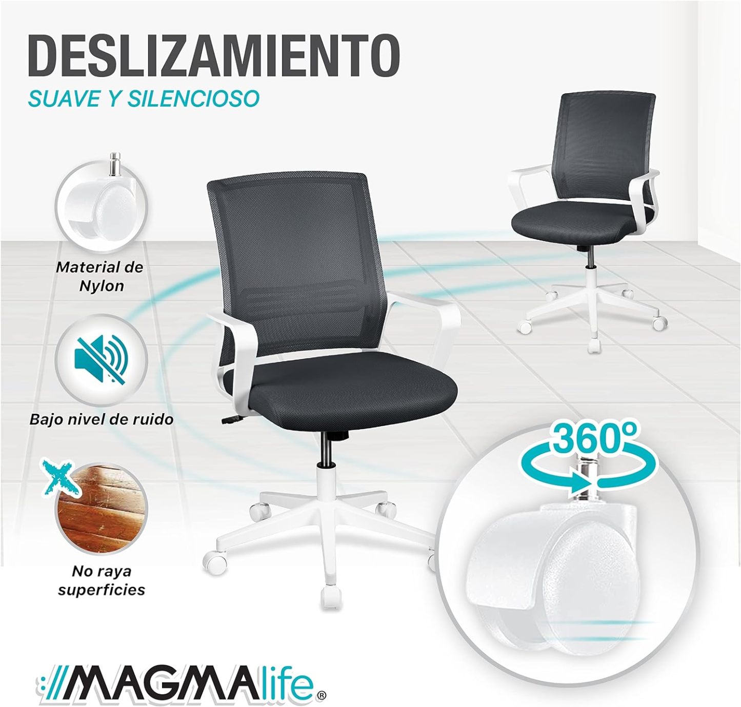 MAGMALIFE Silla Ergonómica de Escritorio con Respaldo de Malla Transpirable, Moderna y Elegante, Silla Giratoria con Soporte Lumbar y Cómodos Descansabrazos (Azul Cerúleo)