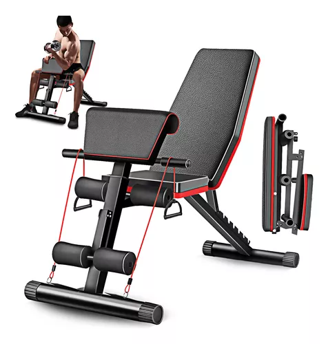 Weluvfit Banco De Gimnasia Multiposiciones Plegable con C/bandas P/bíceps Color Negro