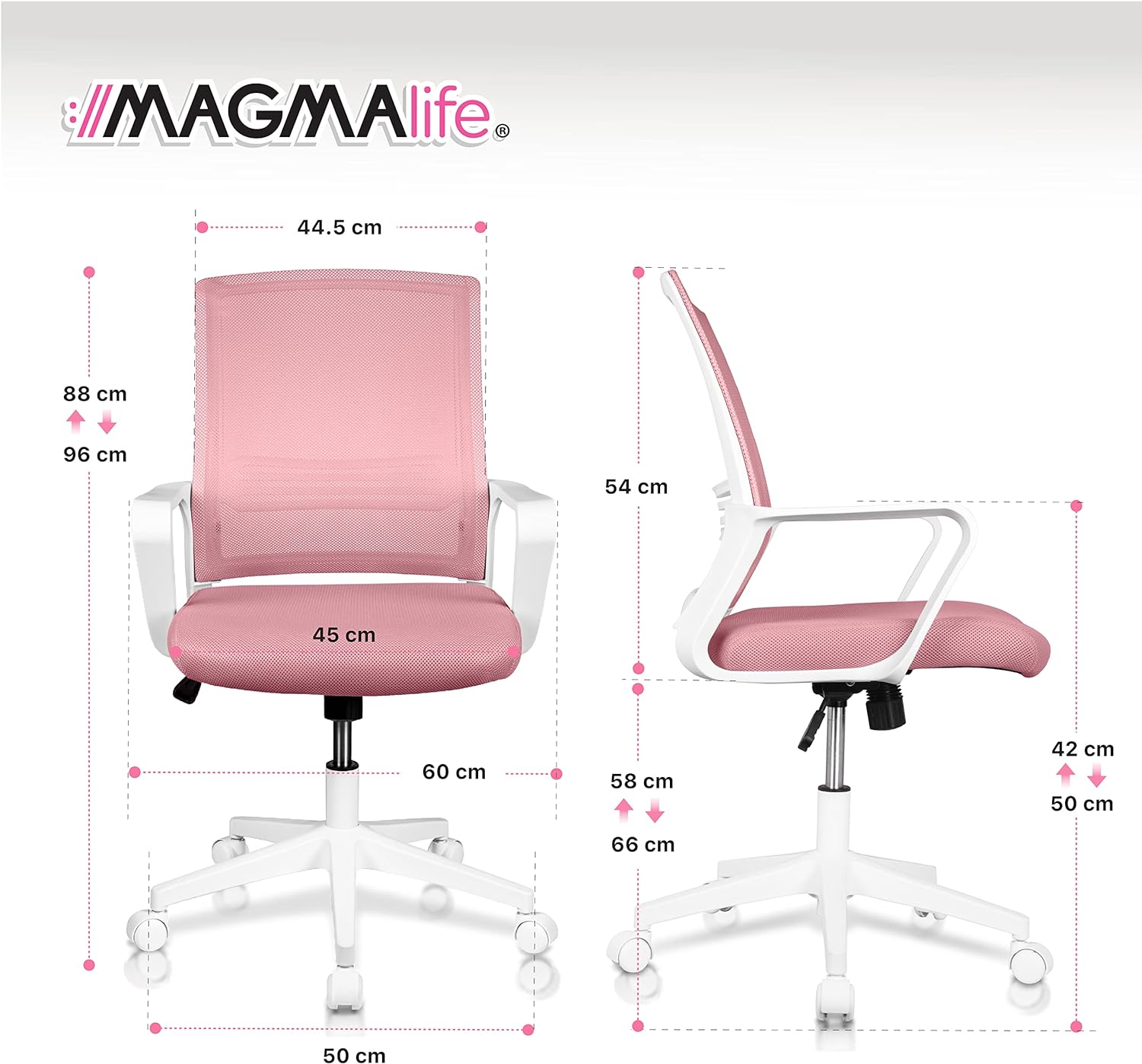 MAGMALIFE Silla Ergonómica de Escritorio con Respaldo de Malla Transpirable, Moderna y Elegante, Silla Giratoria con Soporte Lumbar y Cómodos Descansabrazos (Azul Cerúleo)