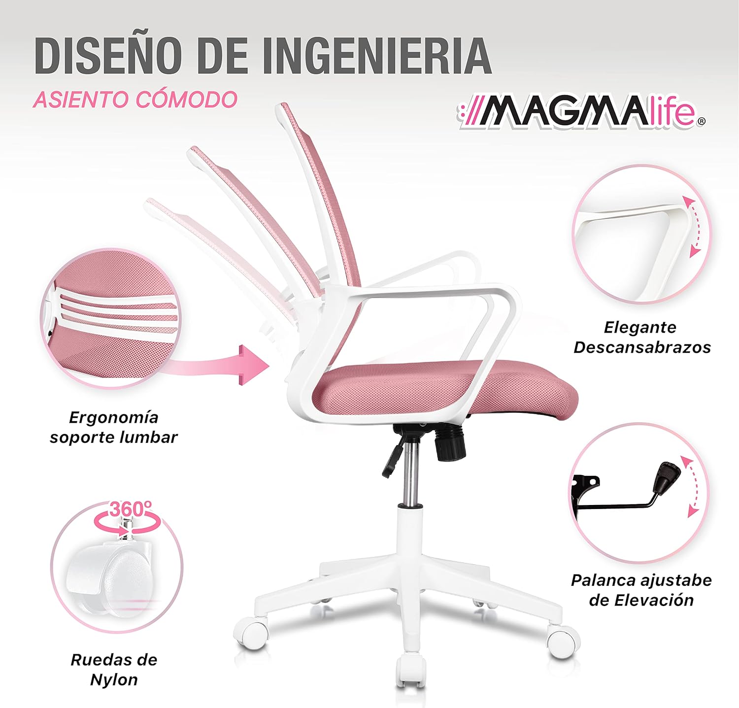 MAGMALIFE Silla Ergonómica de Escritorio con Respaldo de Malla Transpirable, Moderna y Elegante, Silla Giratoria con Soporte Lumbar y Cómodos Descansabrazos (Azul Cerúleo)