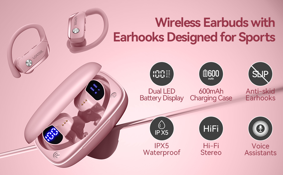 Auriculares inalámbricos con ganchos para orejas diseñados para deportes