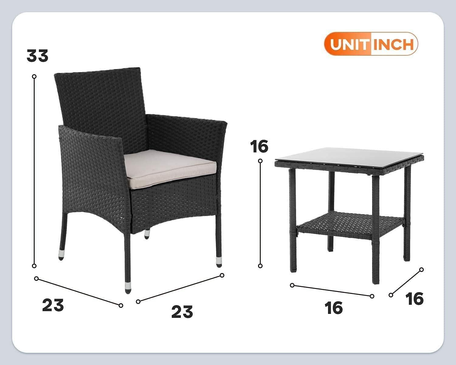 FDW - Juego de Muebles de Patio para Exteriores, Muebles de Mimbre para sillas de ratán con Mesa de Centro para Patio, Patio, césped, Porche, Piscina, balcón, Negro y Beige