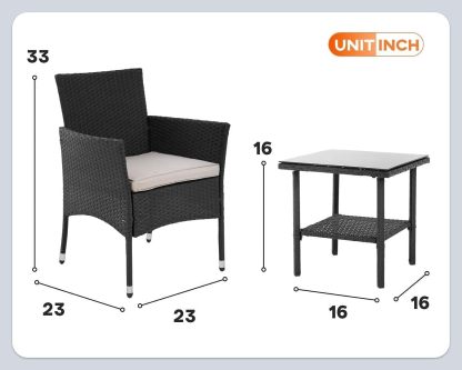 FDW - Juego de Muebles de Patio para Exteriores, Muebles de Mimbre para sillas de ratán con Mesa de Centro para Patio, Patio, césped, Porche, Piscina, balcón, Negro y Beige