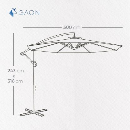 Sombrilla de Jardín Duralife | Sombrillla para Exterior con Brazo Lateral 3M Diámetro Altura Ajustable | Sombrilla de Poliester para Patio, Jardin, Terraza