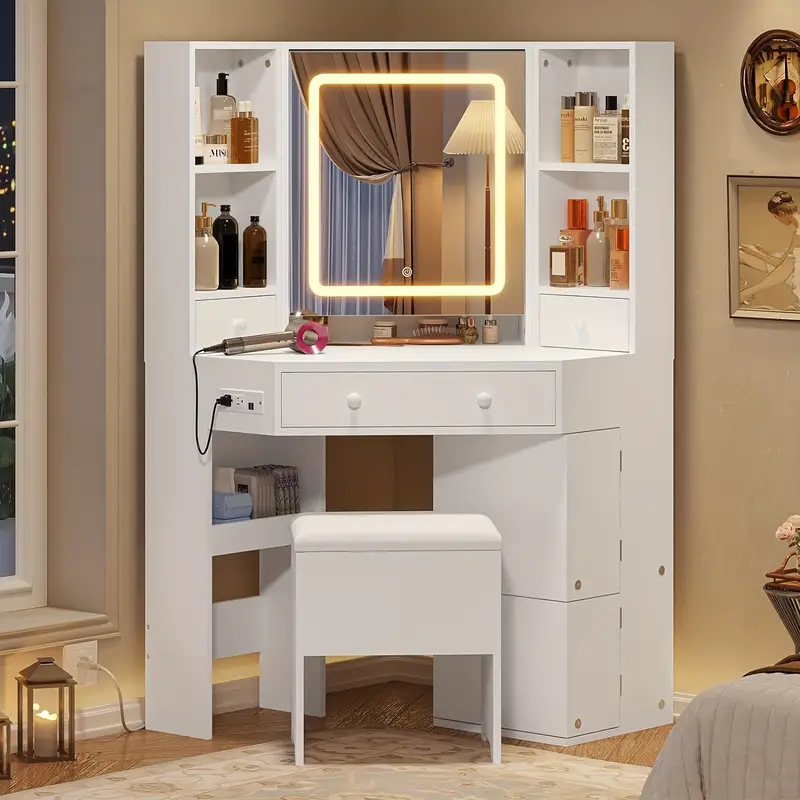 Escritorio     de   con   y   y estación de  ,   de maquillaje con   de almacenamiento y cajones   dormitorio detalles 3