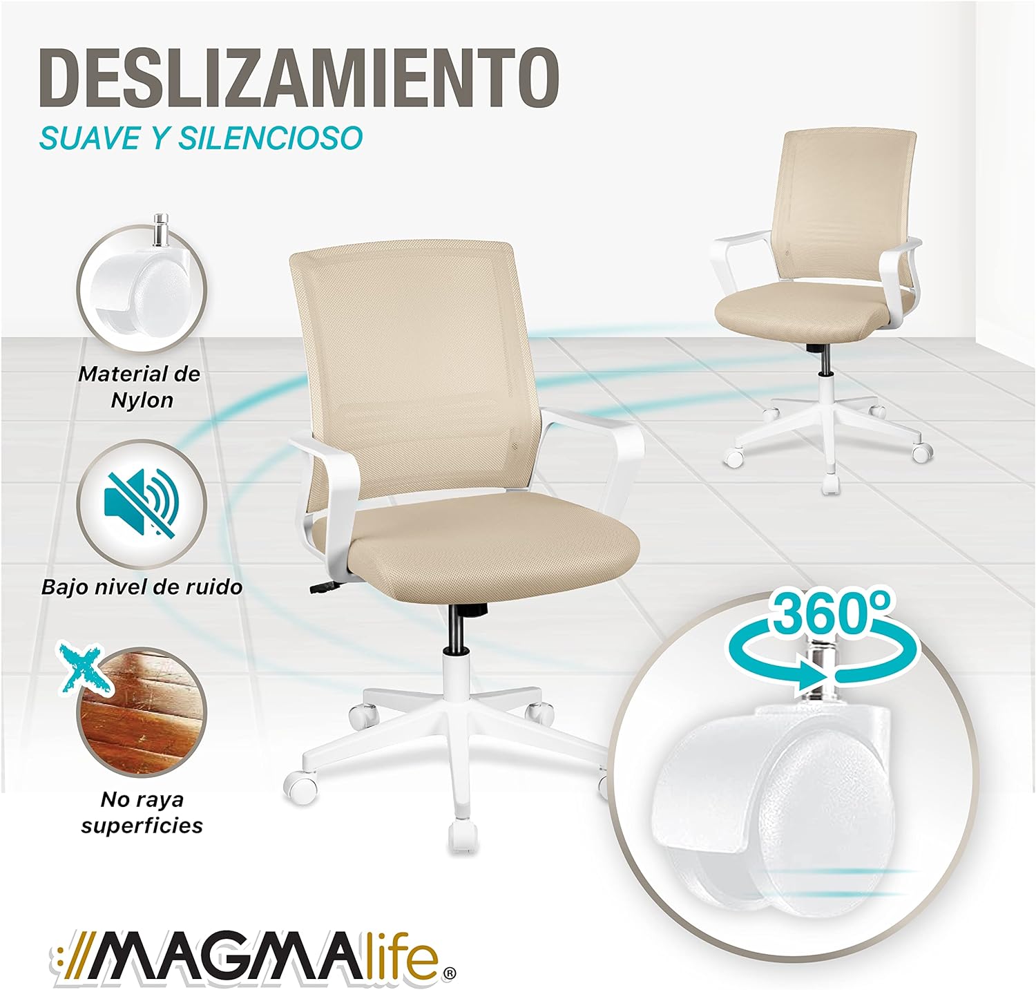 MAGMALIFE Silla Ergonómica de Escritorio con Respaldo de Malla Transpirable, Moderna y Elegante, Silla Giratoria con Soporte Lumbar y Cómodos Descansabrazos (Azul Cerúleo)