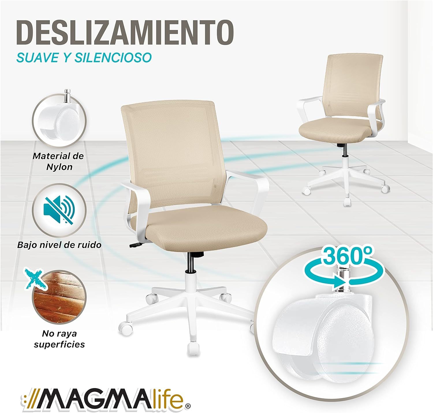 MAGMALIFE Silla Ergonómica de Escritorio con Respaldo de Malla Transpirable, Moderna y Elegante, Silla Giratoria con Soporte Lumbar y Cómodos Descansabrazos (Azul Cerúleo)