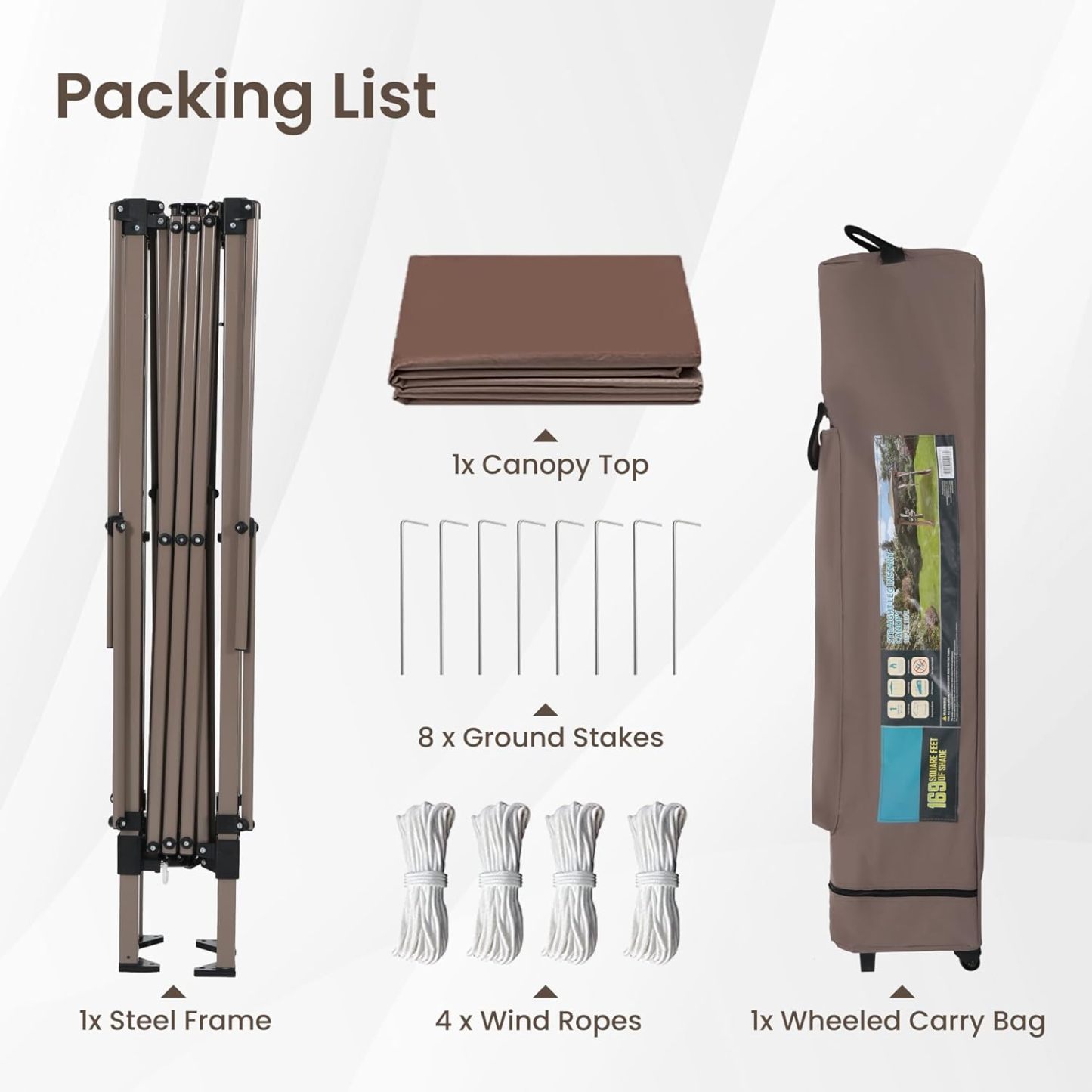 PHI VILLA - Toldo parasol con bloqueo UV de 4 x 4 m con kits de herramientas, pantalla de cenador para patio al aire libre, eventos de jardín, marrón