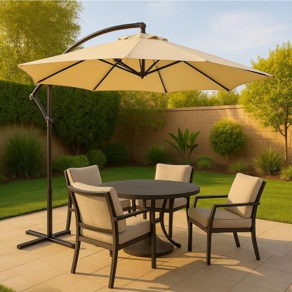 Sombrilla de Jardín Duralife | Sombrillla para Exterior con Brazo Lateral 3M Diámetro Altura Ajustable | Sombrilla de Poliester para Patio, Jardin, Terraza
