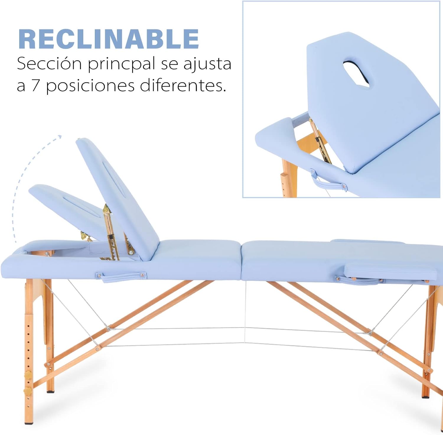 Onof Cama de Masaje Plegable de 3 Secciones y 8 Niveles de Altura Ajustable con Estuche Portátil para Uso Profesional Fisioterapia SPA Tatuajes Facial (Azul Maya)