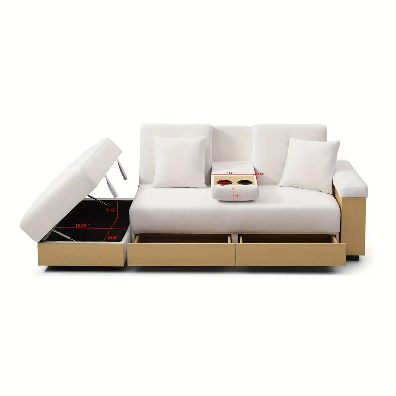 Sofá    , sofá   plegable multifuncional,   de almacenamiento y   de sofá con   y cajón, mesa abatible   portavasos    ,  ,  ,     detalles 3