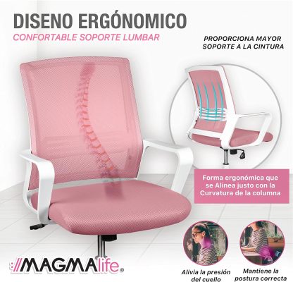 MAGMALIFE Silla Ergonómica de Escritorio con Respaldo de Malla Transpirable, Moderna y Elegante, Silla Giratoria con Soporte Lumbar y Cómodos Descansabrazos (Azul Cerúleo)