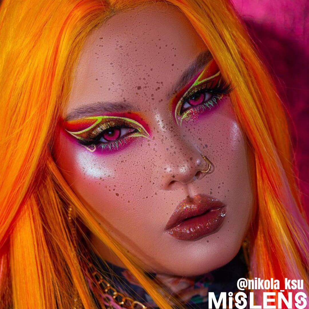 Mislens Anime Pink color contact Lenses for dark brown eyes