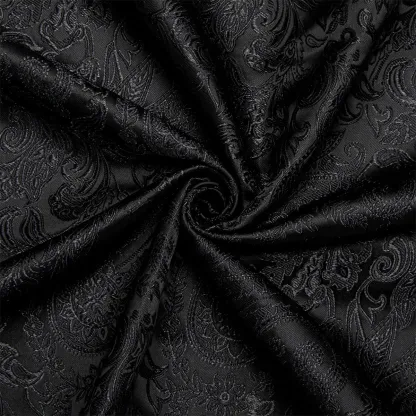 Men's Paisley Print Dress Shirt — Long Sleeve, Wrinkle-Free, Button-Down Collar, Denim Style. Blending both casual and formal aesthetics, this regular-fit black shirt serves as a wardrobe staple suitable for both business environments and everyday wear.