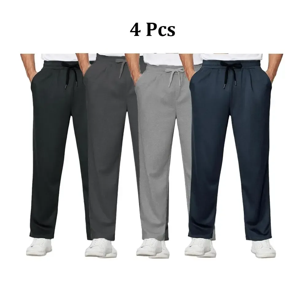 4-Pack Men's Loose Fitting Casual Pants for Fall Relaxed Fit Oversize Clothing Comfortable Drawstring Lounge Pants with Pockets  Workout Stylish Black And Deep Gray, Beige FathersDayGift