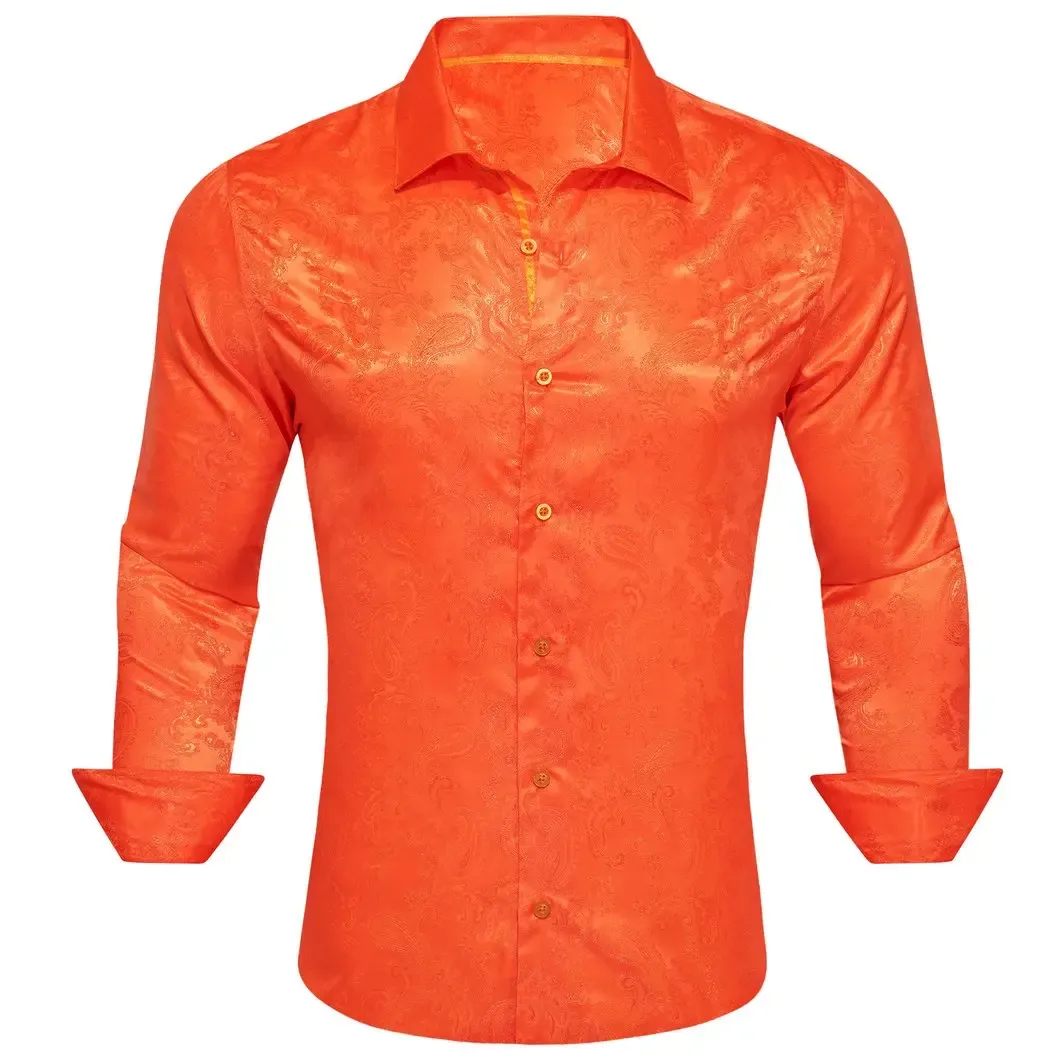 Men's Paisley Print Dress Shirt — Long Sleeve, Wrinkle-Free, Button-Down Collar, Denim Style. Blending both casual and formal aesthetics, this regular-fit black shirt serves as a wardrobe staple suitable for both business environments and everyday wear.