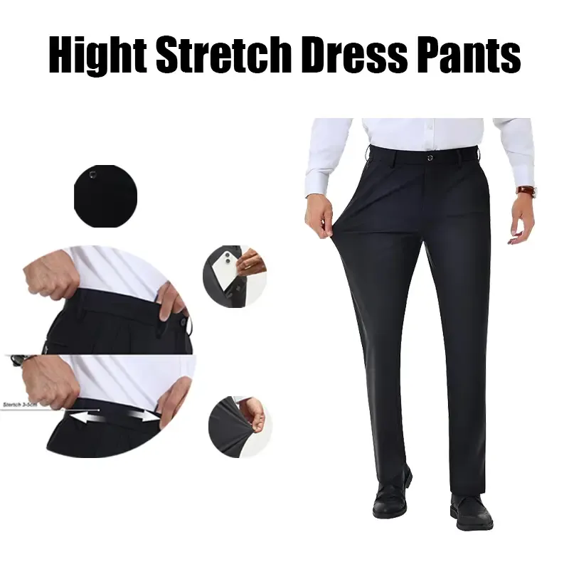 Men's Stretch Dress Pants No Iron Golf Pants Expandable Waist Flat Front Business Casual Formal  Pants FathersDayGift