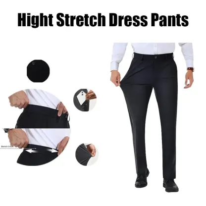 Men's Stretch Dress Pants No Iron Golf Pants Expandable Waist Flat Front Business Casual Formal  Pants FathersDayGift