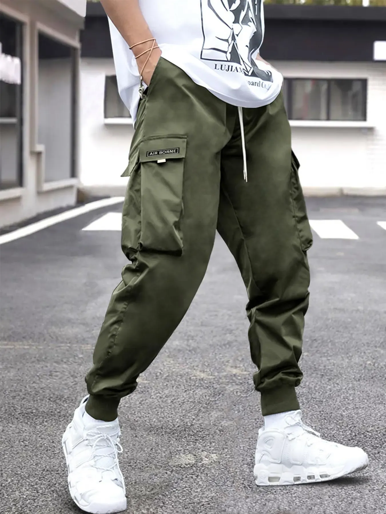 Men's Flap Pocket Drawstring Cargo Pants, Loose Drawstring Waist Jogger Trousers, Summer, Men Clothes, Please Purchase A Size Up