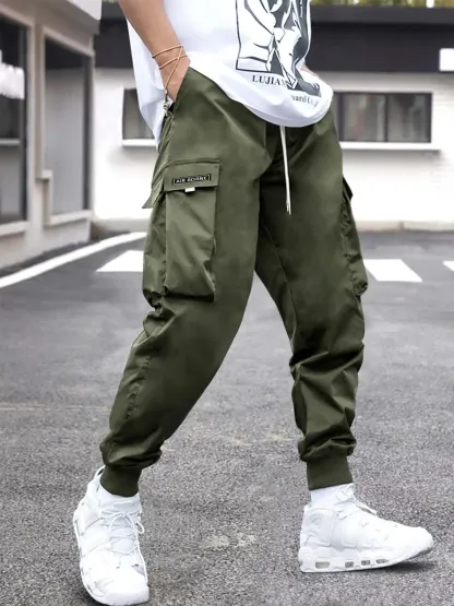 Men's Flap Pocket Drawstring Cargo Pants, Loose Drawstring Waist Jogger Trousers, Summer, Men Clothes, Please Purchase A Size Up